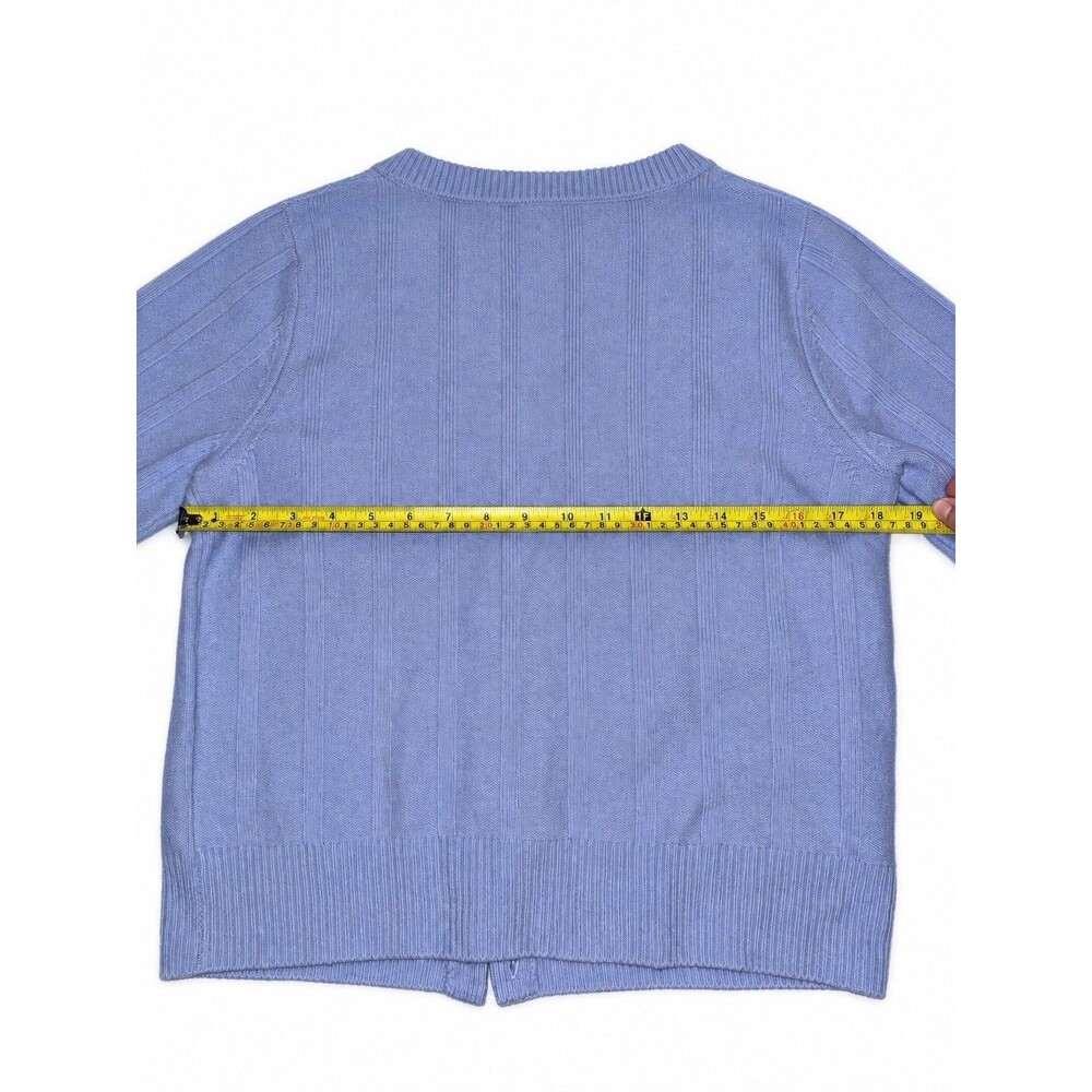 Reformation Blue 100% Merino Wool Ribbed Crewneck Cardigan Sweater M - Picture 5 of 6